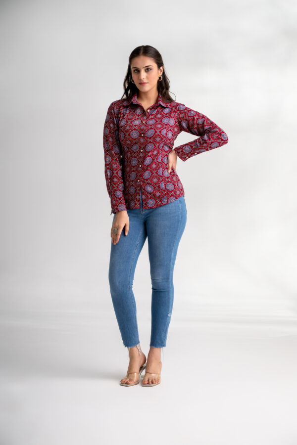 Zeenat - Ajrakh Cotton Corset Shirt - Image 2