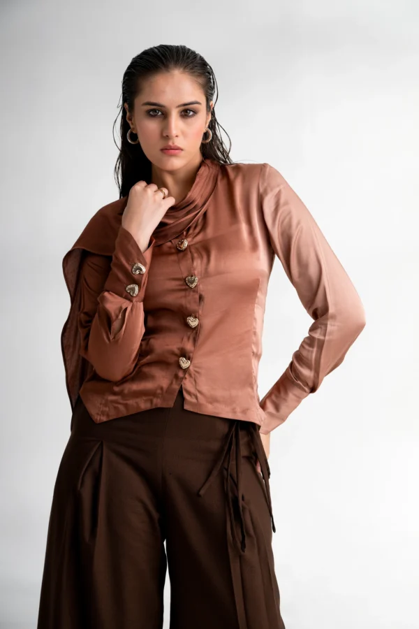 Malkin – Choco Ombre Drape Shirt - Image 3