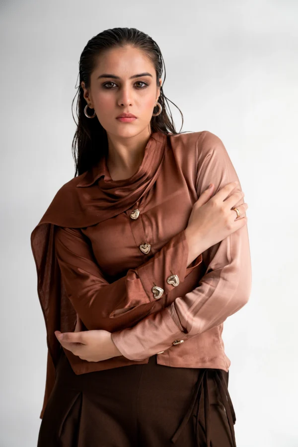 Malkin – Choco Ombre Drape Shirt - Image 4