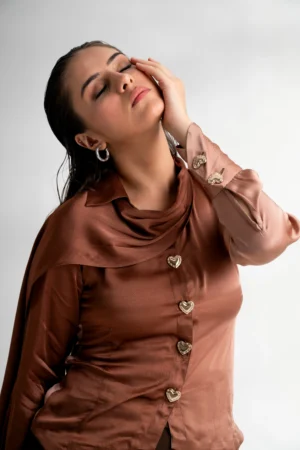Malkin – Choco Ombre Drape Shirt