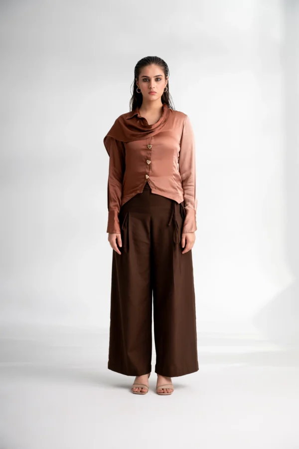 Malkin – Choco Brown Flared Trousers - Image 2